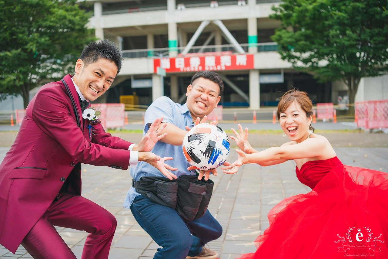 カシマスタジアム　前撮り　フォトウェディング　洋装　サッカー　ファン　鹿島　水戸　エクラ